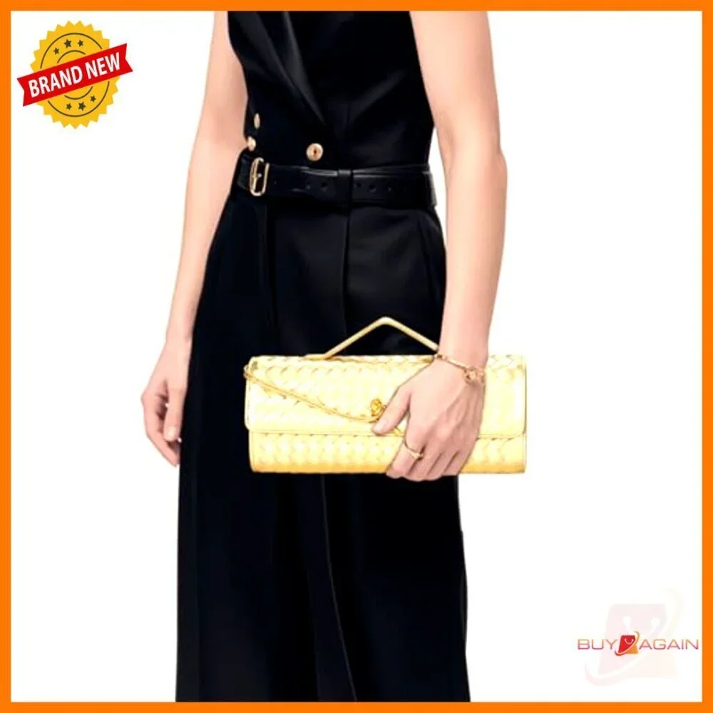 PU Leather Woven Evening Clutch with Adjustable Strap 11.8x4.9 Inches